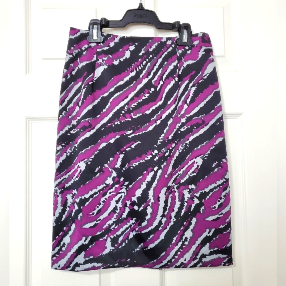 Mac & Jac animal print satin pencil skirt 4 fits XS purple black white zebra